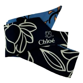 Chloé Skinny Scarf Blue Floral Twill Silk Bandeau