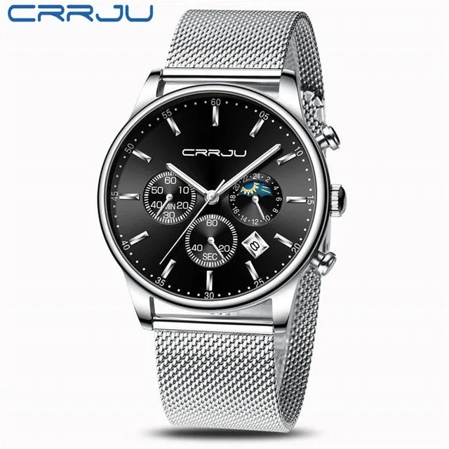 CRRJU New Blue Casual Mesh Belt Fashion Quartz Gold Watch Mens Watches Top Brand Luxury Waterproof Clock Relogio Masculino