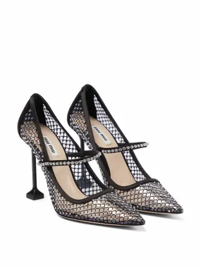 Crystal-embellished mesh pumps