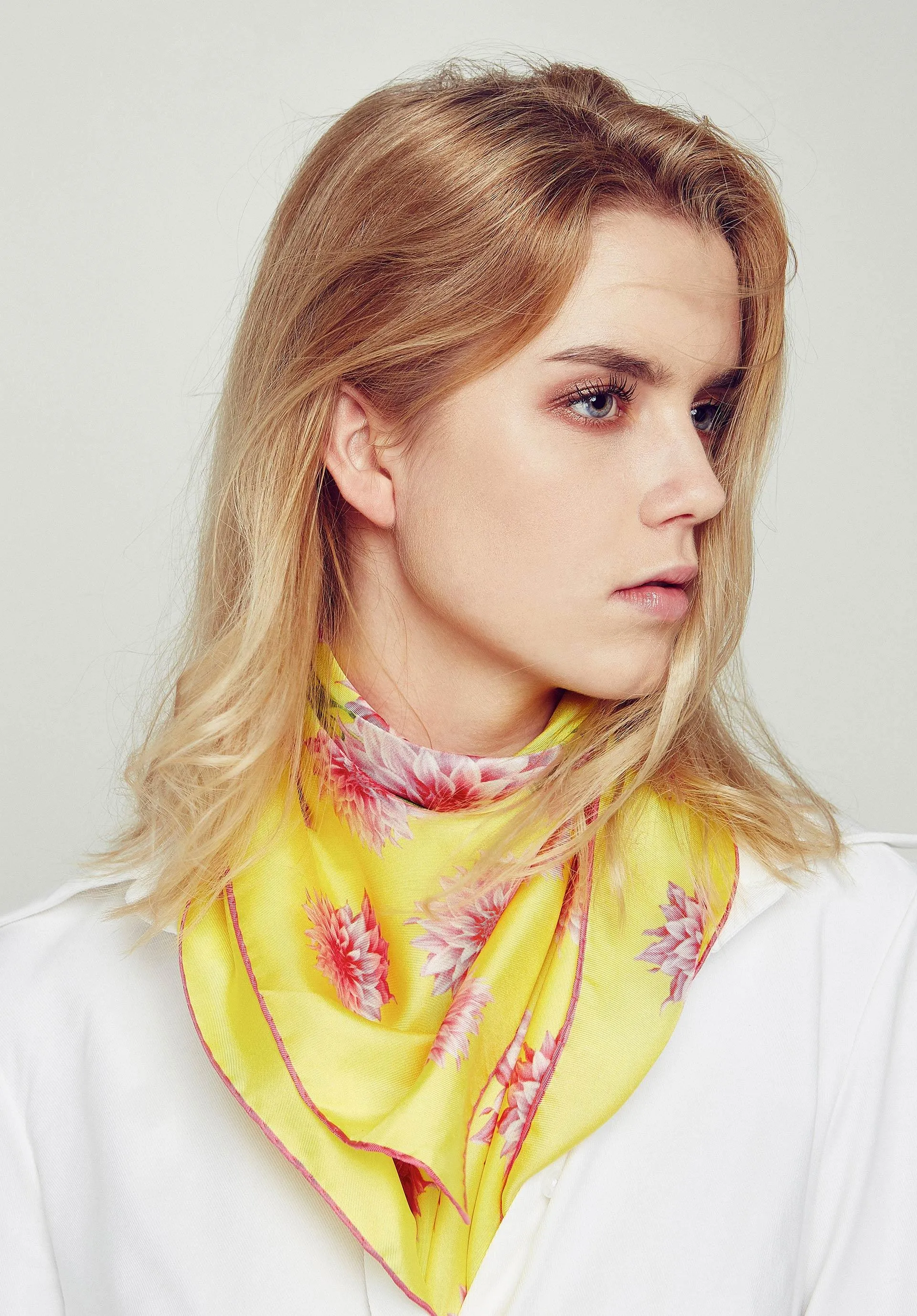 Dahlia Garden Silk Scarf Yellow