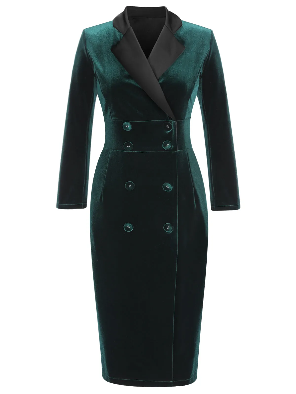 Dark Green 1960s Lapel Button Velvet Dress