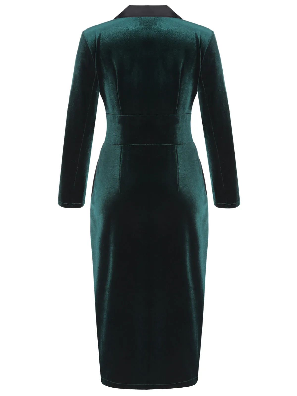 Dark Green 1960s Lapel Button Velvet Dress