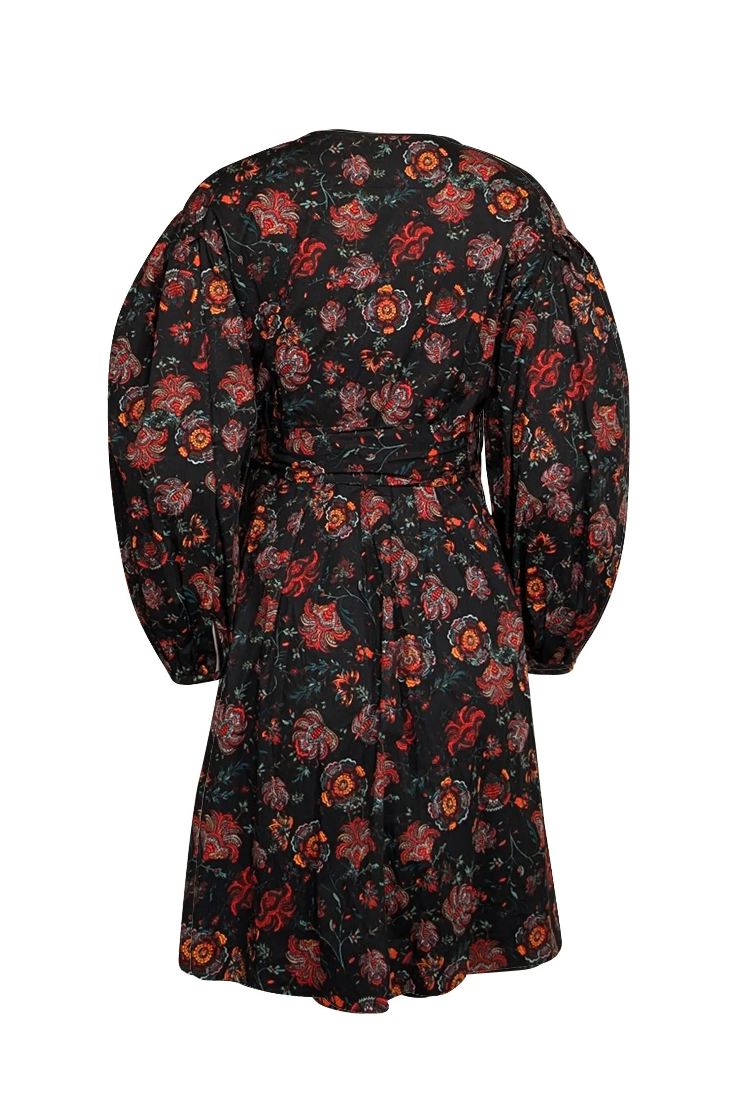 Diane von Furstenberg - Black w/ Red Floral Print Poplin Wrap Dress Sz 8