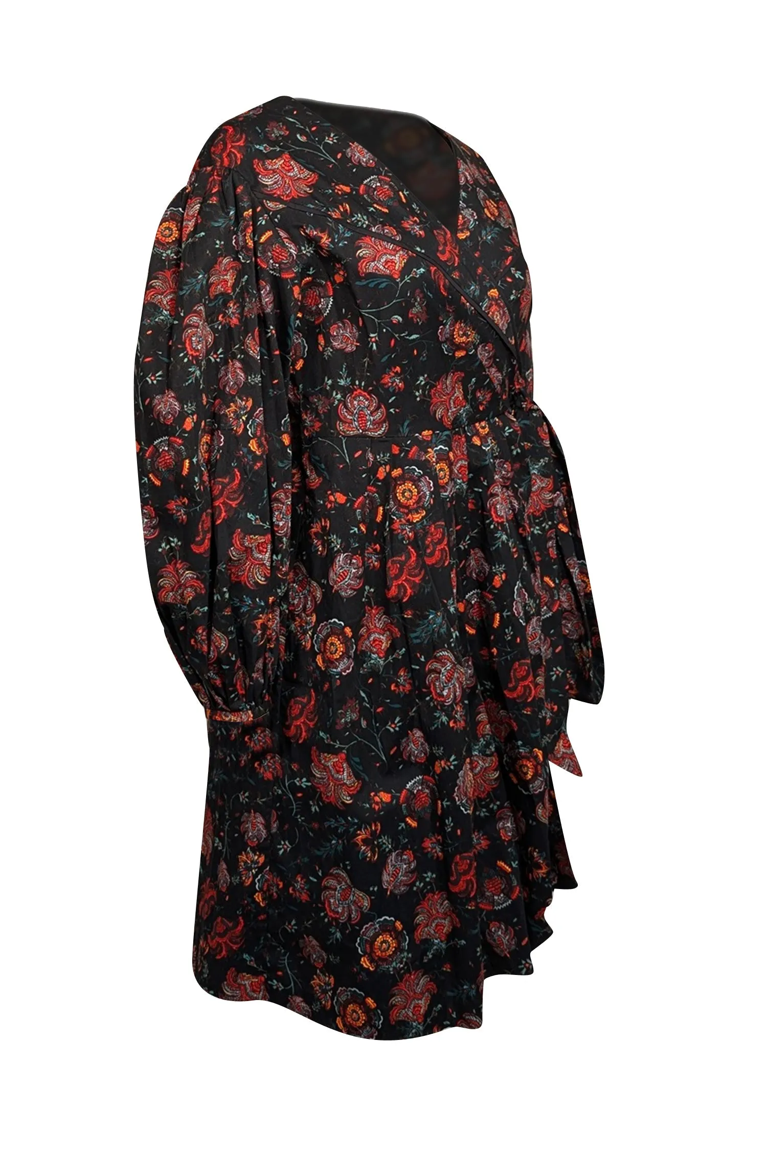 Diane von Furstenberg - Black w/ Red Floral Print Poplin Wrap Dress Sz 8