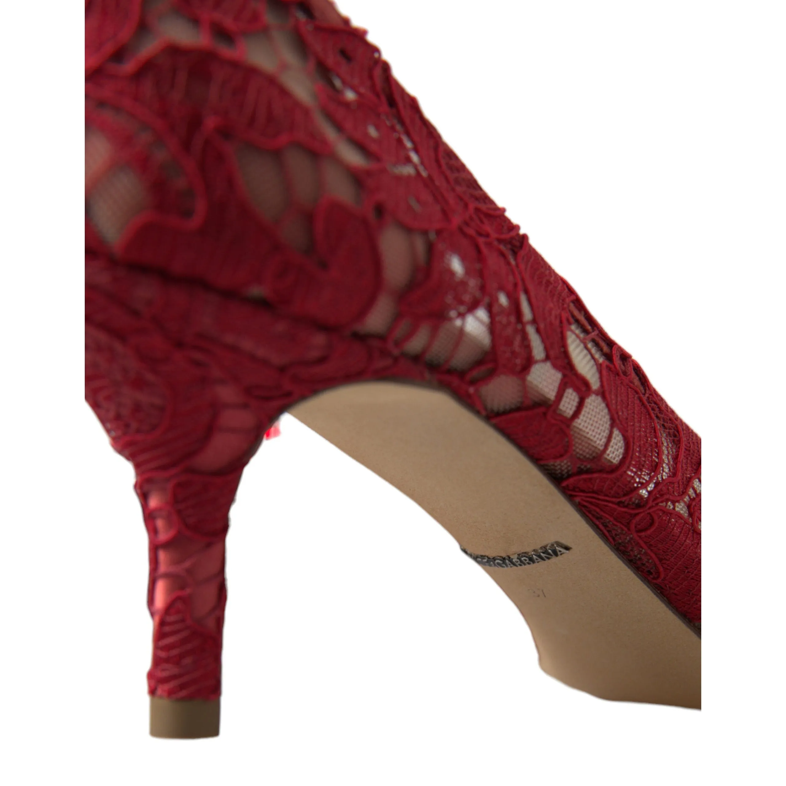 Dolce & Gabbana Radiant Red Lace Heels with Crystals