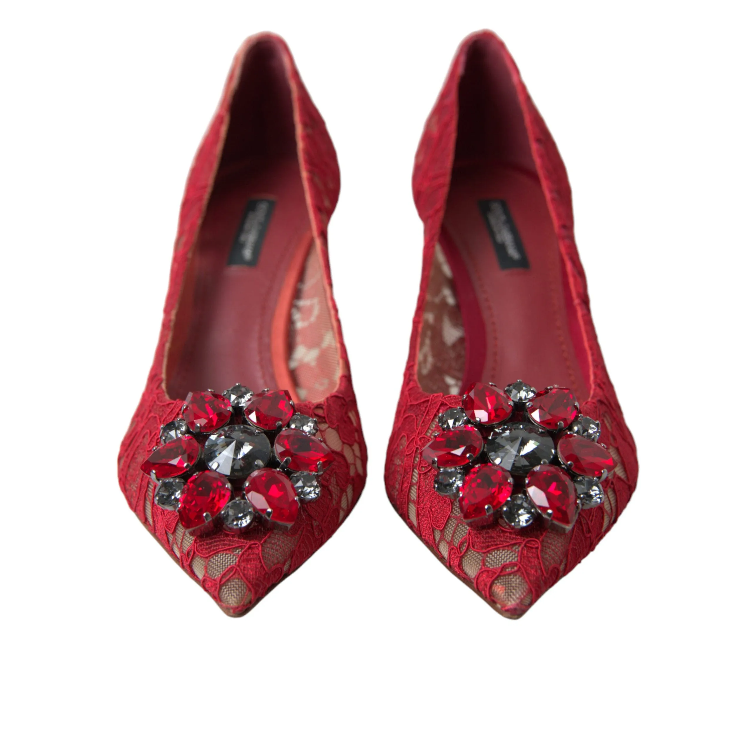 Dolce & Gabbana Radiant Red Lace Heels with Crystals