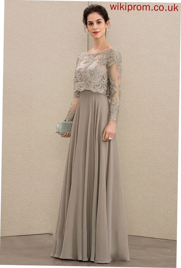 Dress A-Line With Chiffon Neck the Mother Lace Bride Sequins Aleah Scoop Mother of the Bride Dresses of Floor-Length