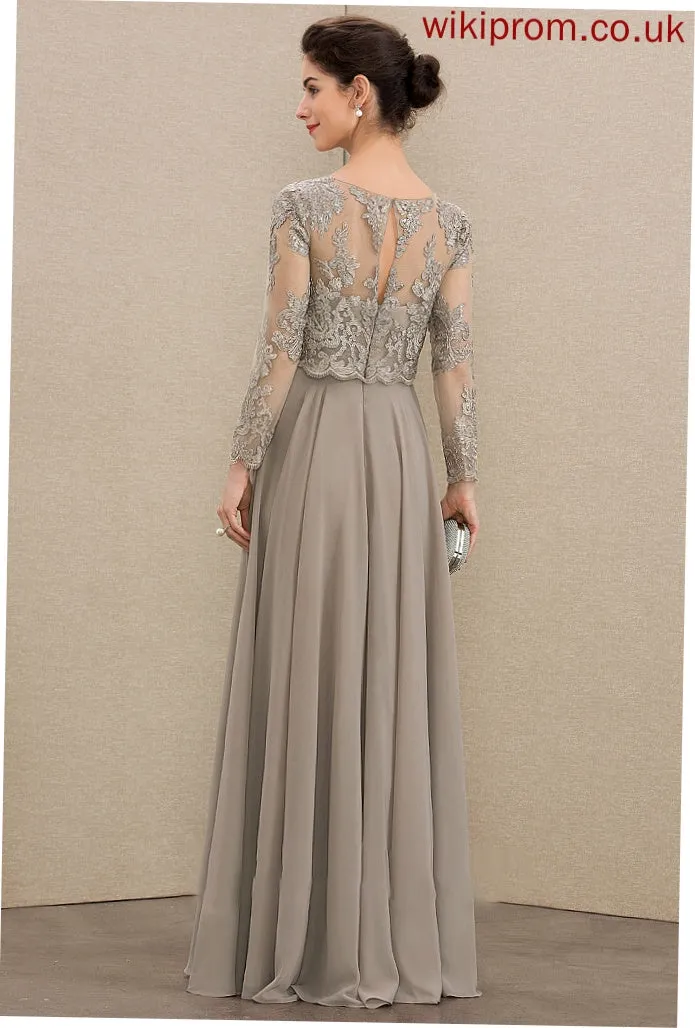 Dress A-Line With Chiffon Neck the Mother Lace Bride Sequins Aleah Scoop Mother of the Bride Dresses of Floor-Length