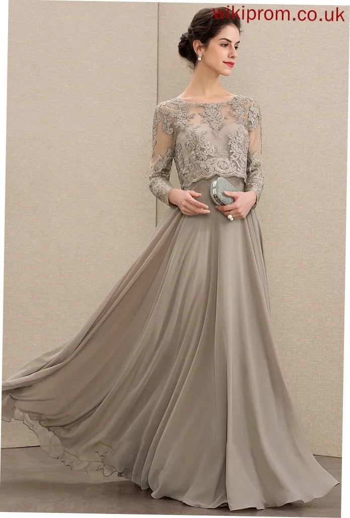 Dress A-Line With Chiffon Neck the Mother Lace Bride Sequins Aleah Scoop Mother of the Bride Dresses of Floor-Length