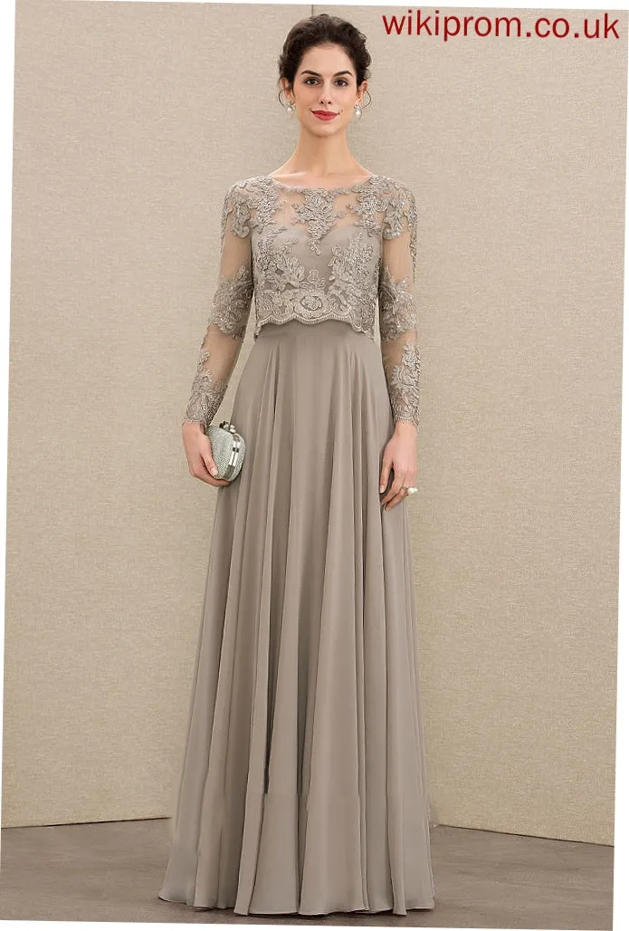 Dress A-Line With Chiffon Neck the Mother Lace Bride Sequins Aleah Scoop Mother of the Bride Dresses of Floor-Length