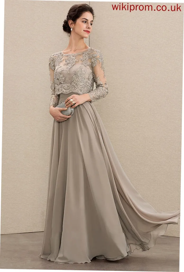 Dress A-Line With Chiffon Neck the Mother Lace Bride Sequins Aleah Scoop Mother of the Bride Dresses of Floor-Length