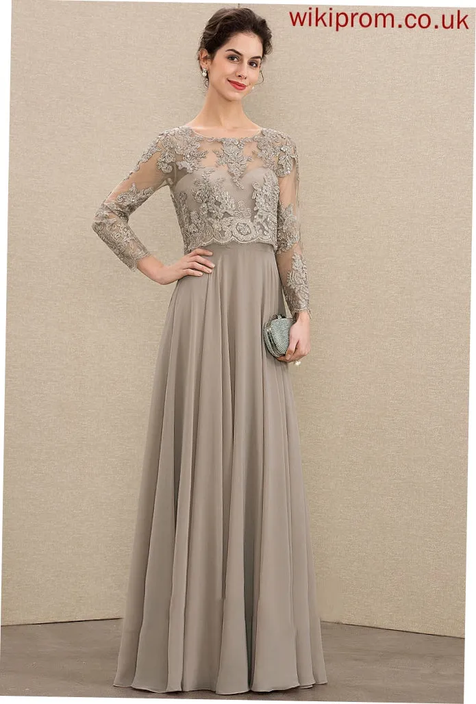 Dress A-Line With Chiffon Neck the Mother Lace Bride Sequins Aleah Scoop Mother of the Bride Dresses of Floor-Length