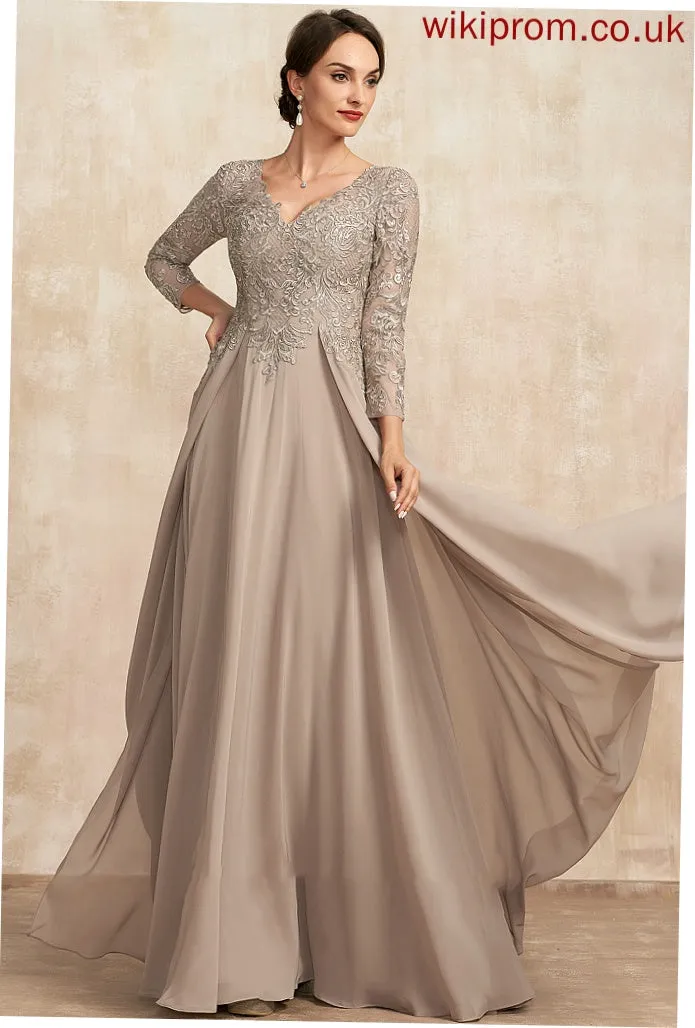 Dress Floor-Length Mother A-Line Lace Chiffon of Mother of the Bride Dresses Charlize Bride the V-neck