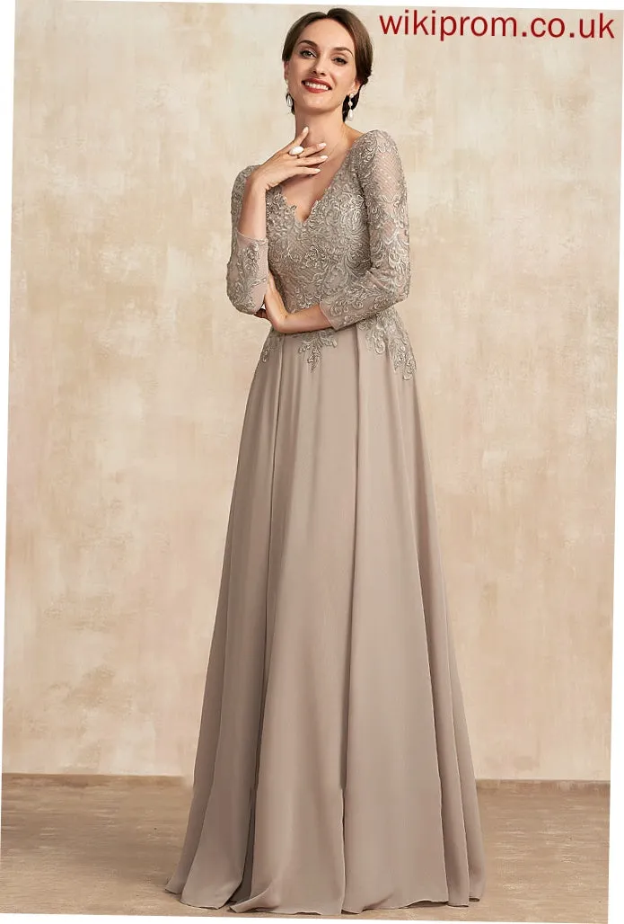 Dress Floor-Length Mother A-Line Lace Chiffon of Mother of the Bride Dresses Charlize Bride the V-neck