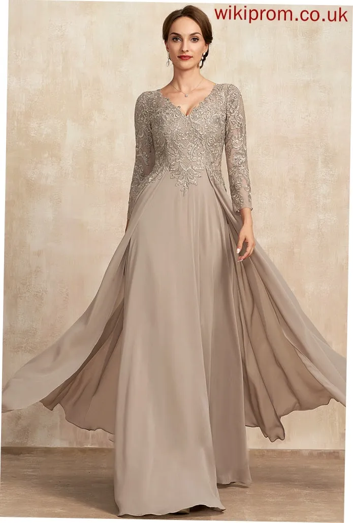 Dress Floor-Length Mother A-Line Lace Chiffon of Mother of the Bride Dresses Charlize Bride the V-neck