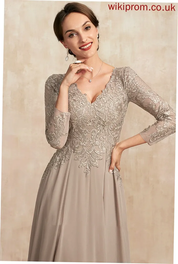 Dress Floor-Length Mother A-Line Lace Chiffon of Mother of the Bride Dresses Charlize Bride the V-neck