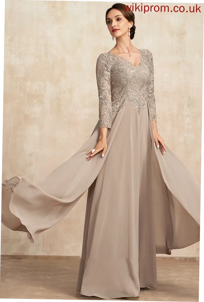 Dress Floor-Length Mother A-Line Lace Chiffon of Mother of the Bride Dresses Charlize Bride the V-neck