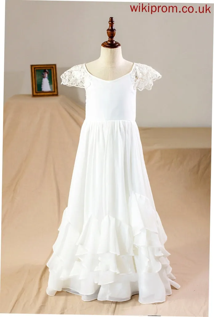 Dress Short Flower Girl Dresses Amani Girl A-Line With Lace Neck Scoop Floor-length - Chiffon Sleeves Flower