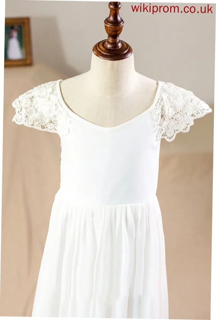 Dress Short Flower Girl Dresses Amani Girl A-Line With Lace Neck Scoop Floor-length - Chiffon Sleeves Flower