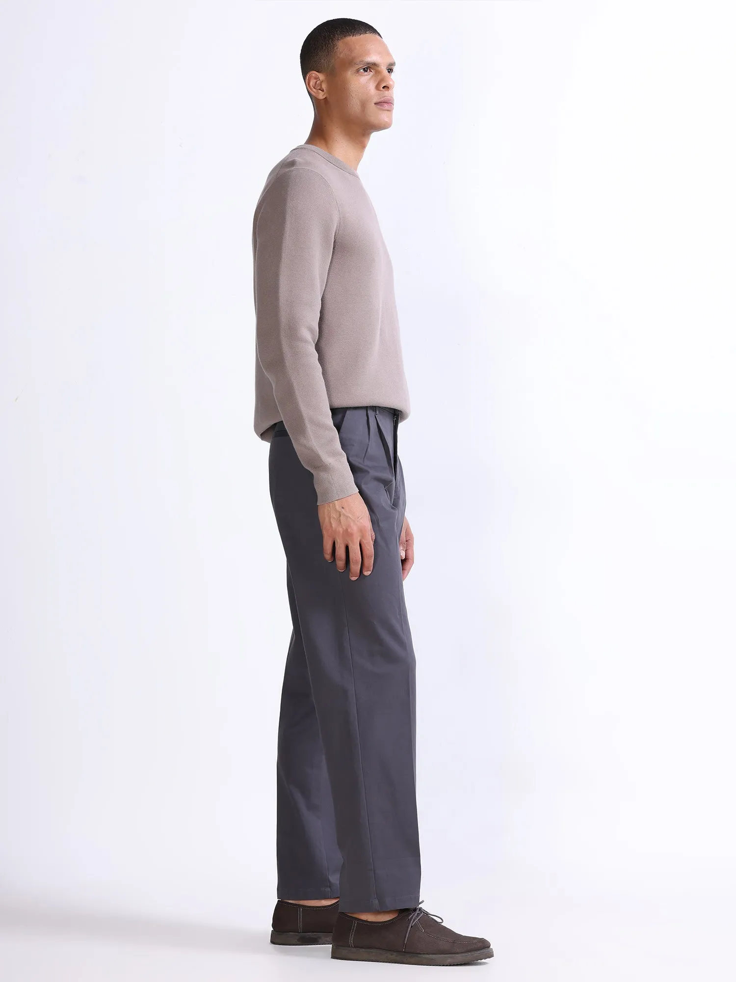 Duca Double Pleated Dark Grey Relaxed Pant