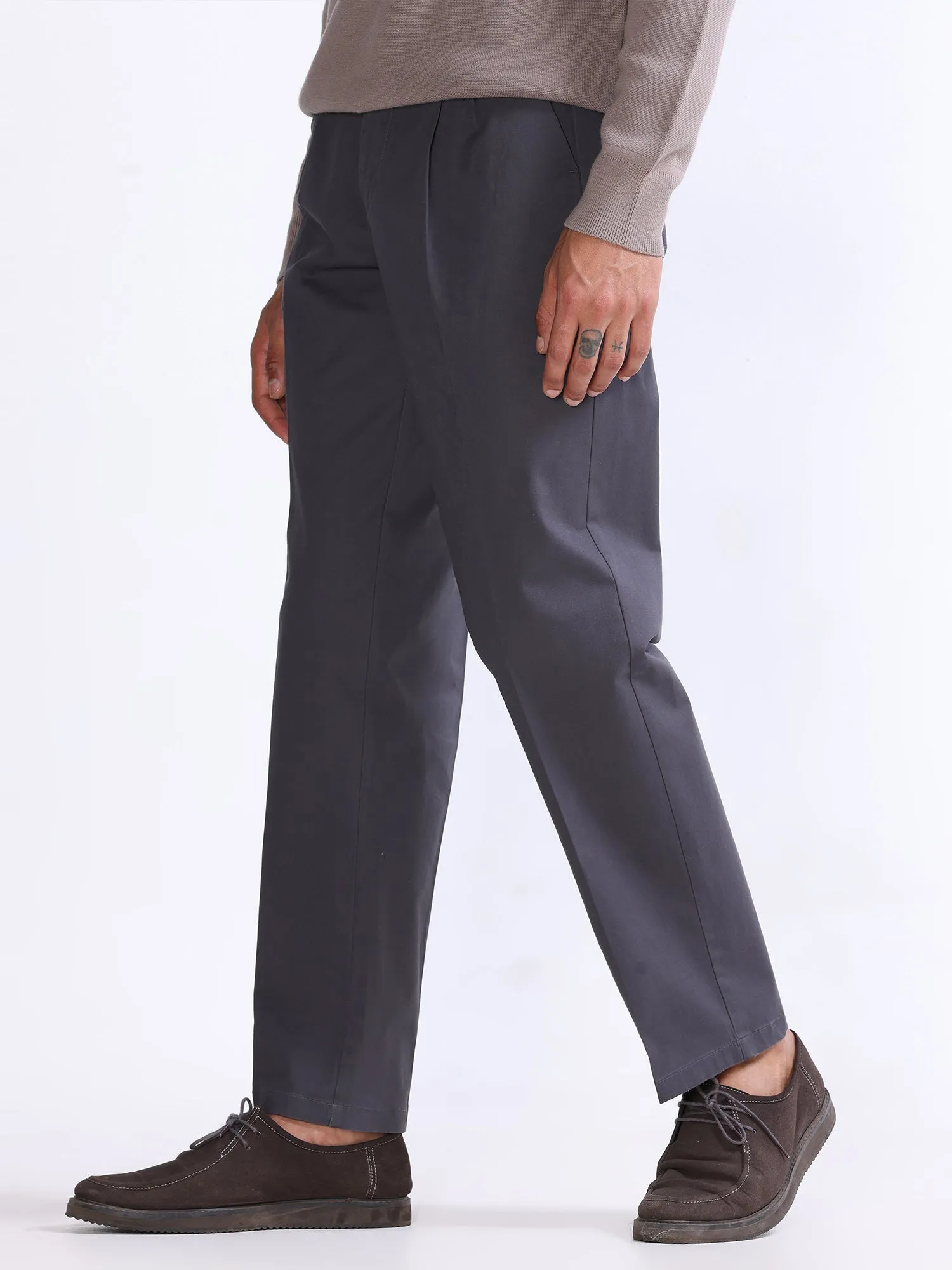 Duca Double Pleated Dark Grey Relaxed Pant