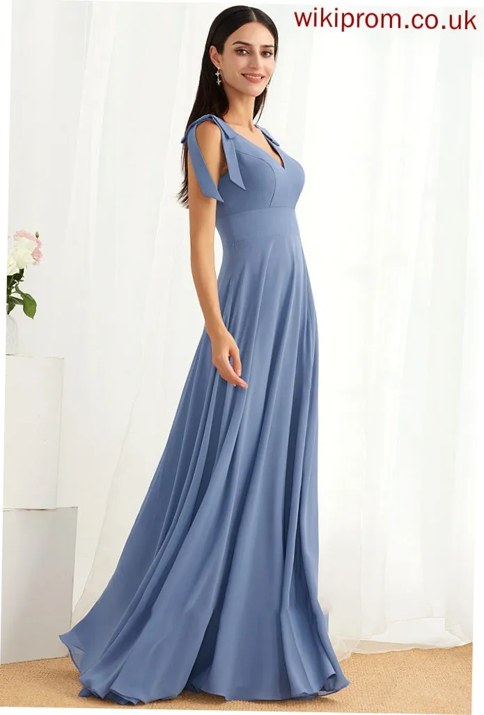 Embellishment Fabric Floor-Length Silhouette Length A-Line Neckline Bow(s) V-neck SplitFront Juliette Sleeveless Bridesmaid Dresses