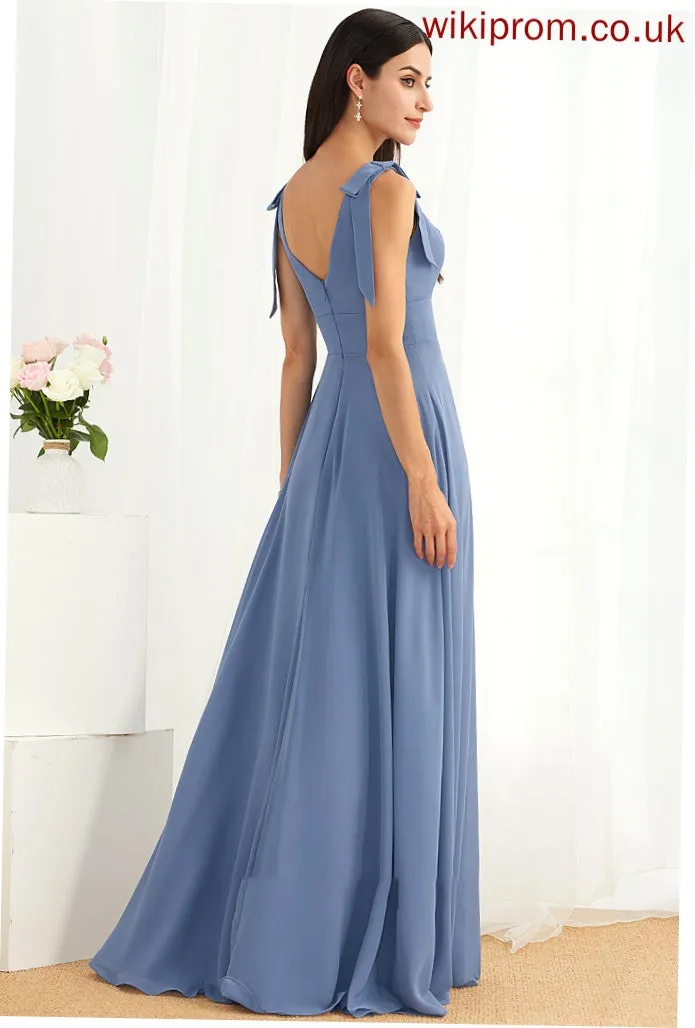 Embellishment Fabric Floor-Length Silhouette Length A-Line Neckline Bow(s) V-neck SplitFront Juliette Sleeveless Bridesmaid Dresses