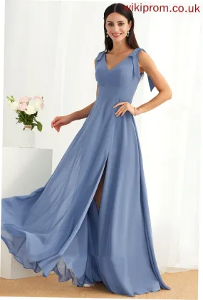 Embellishment Fabric Floor-Length Silhouette Length A-Line Neckline Bow(s) V-neck SplitFront Juliette Sleeveless Bridesmaid Dresses