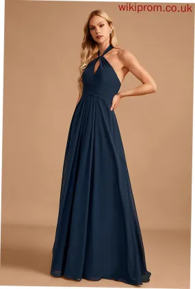 Embellishment Floor-Length Silhouette Fabric Neckline Ruffle A-Line Halter Length Lizeth Bridesmaid Dresses