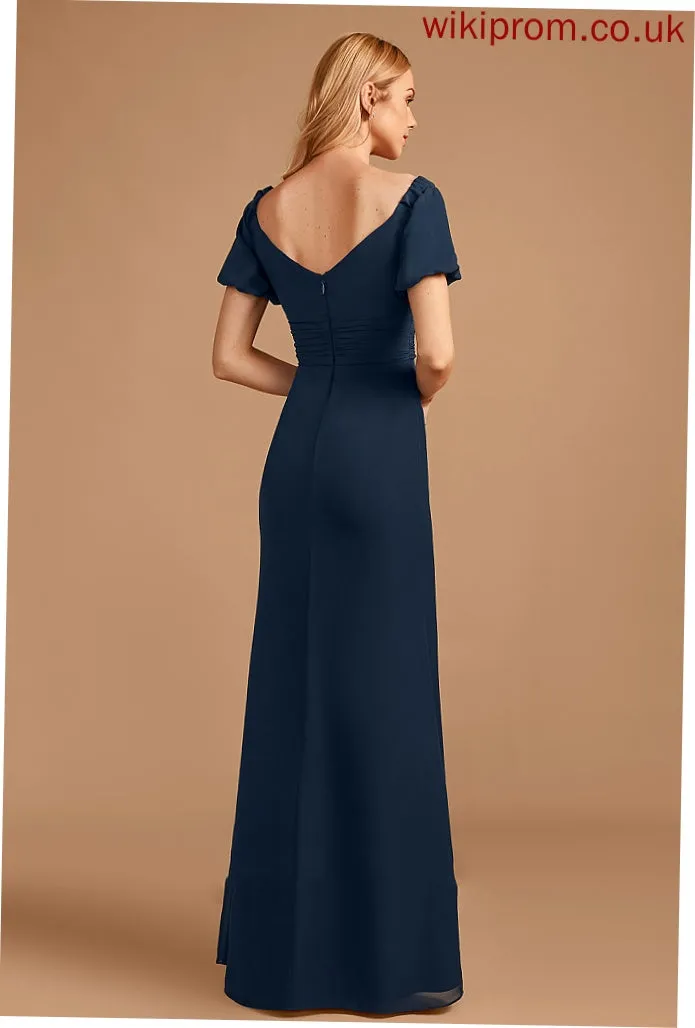 Embellishment Floor-Length Silhouette Neckline Length V-neck Fabric SplitFront Sheath/Column Sariah Scoop Natural Waist Bridesmaid Dresses