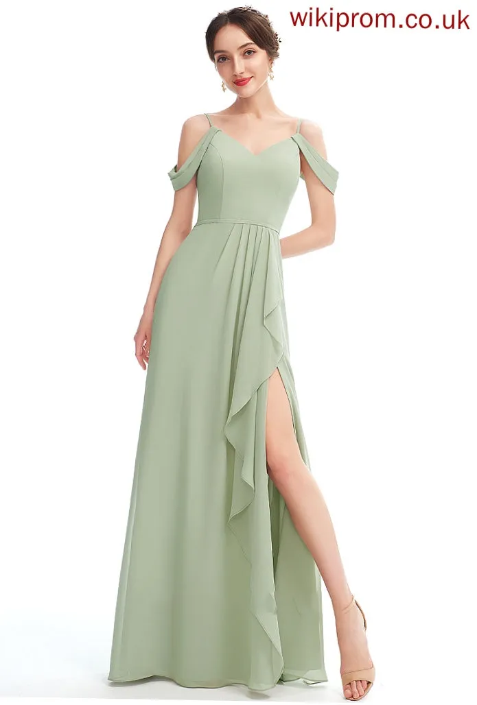 Embellishment Floor-Length V-neck Neckline Length A-Line Ruffle Silhouette SplitFront Fabric Linda Floor Length Bridesmaid Dresses