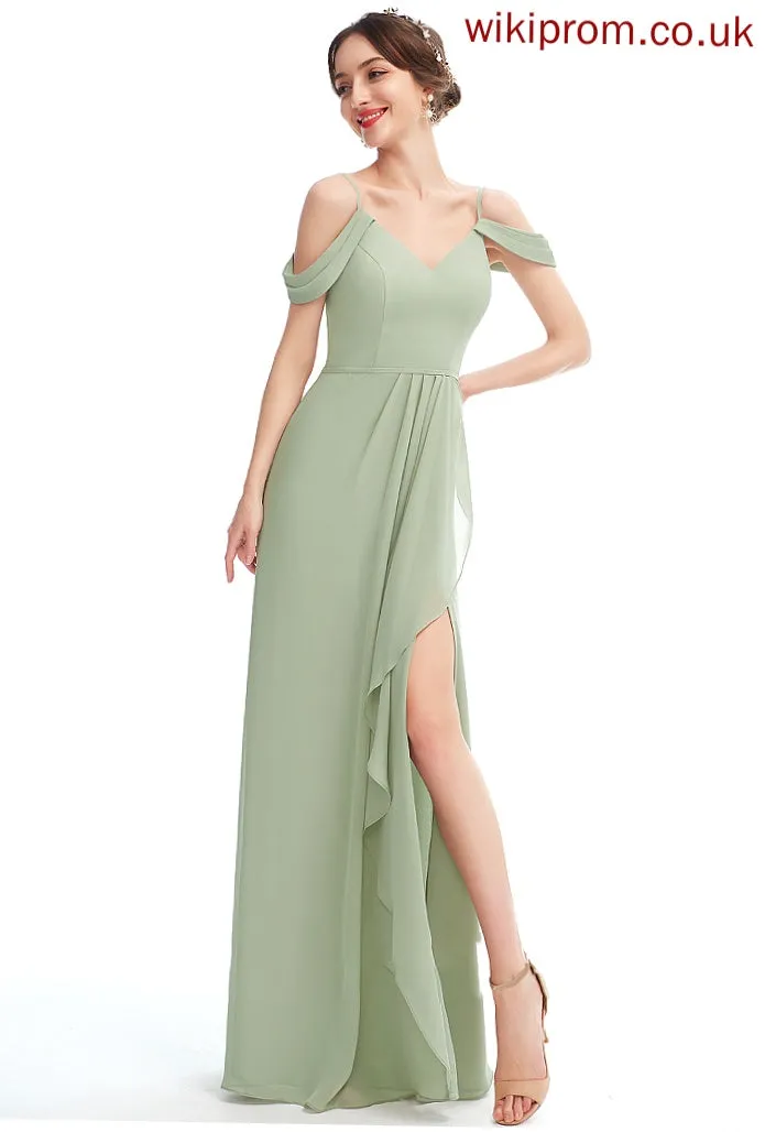 Embellishment Floor-Length V-neck Neckline Length A-Line Ruffle Silhouette SplitFront Fabric Linda Floor Length Bridesmaid Dresses