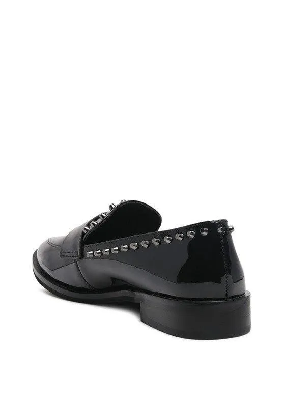 Emilia Black Shine Forever Stud Penny Loafers