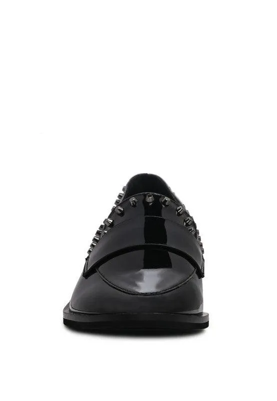 Emilia Black Shine Forever Stud Penny Loafers