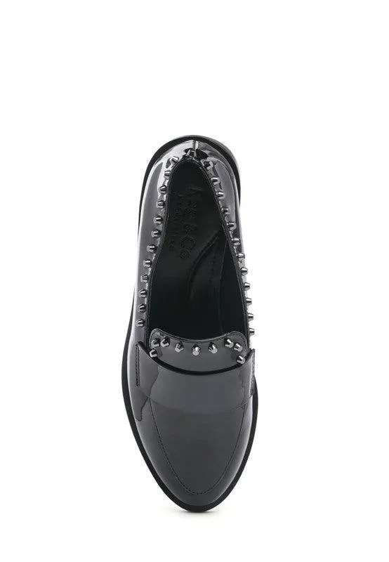 Emilia Black Shine Forever Stud Penny Loafers