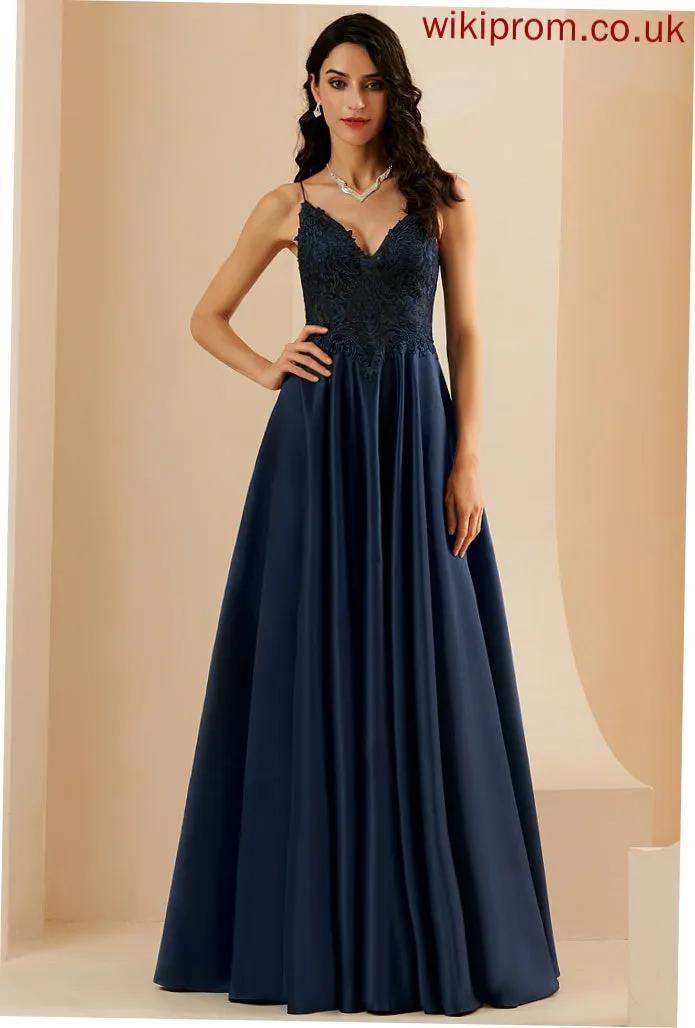 Floor-Length Alisson Lace A-Line Prom Dresses V-neck