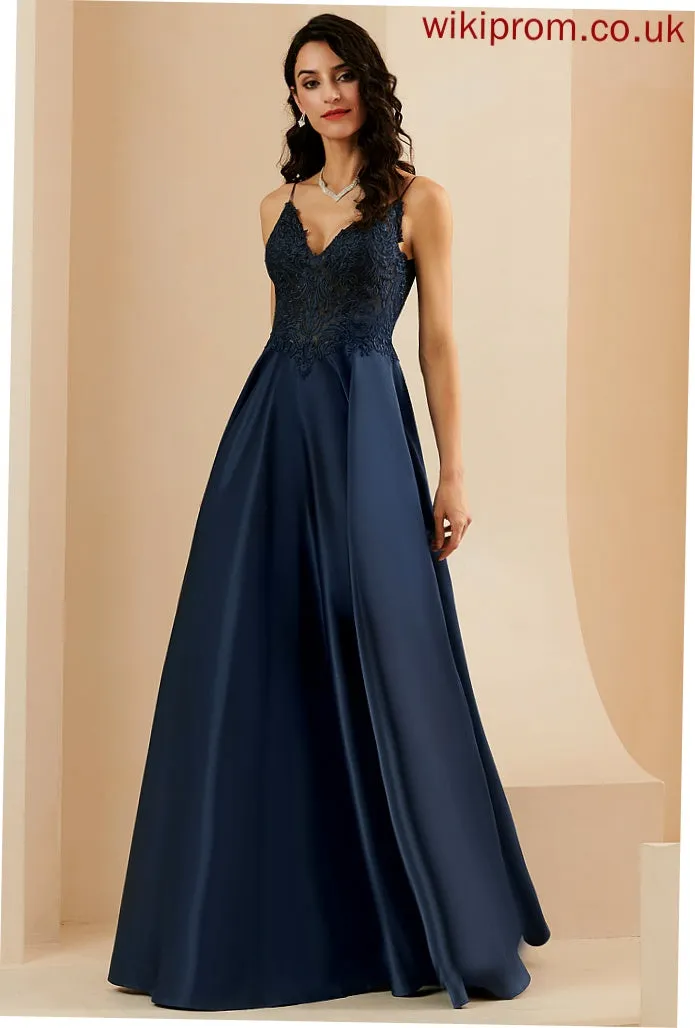 Floor-Length Alisson Lace A-Line Prom Dresses V-neck