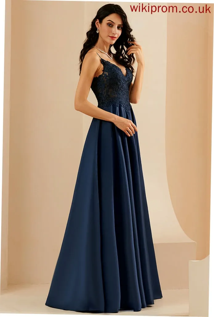 Floor-Length Alisson Lace A-Line Prom Dresses V-neck