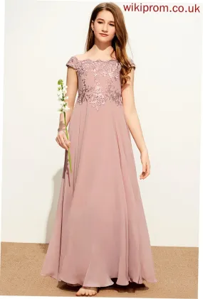 Floor-Length Chiffon Breanna Off-the-Shoulder A-Line Junior Bridesmaid Dresses Lace