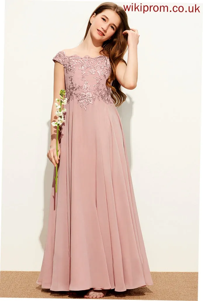 Floor-Length Chiffon Breanna Off-the-Shoulder A-Line Junior Bridesmaid Dresses Lace