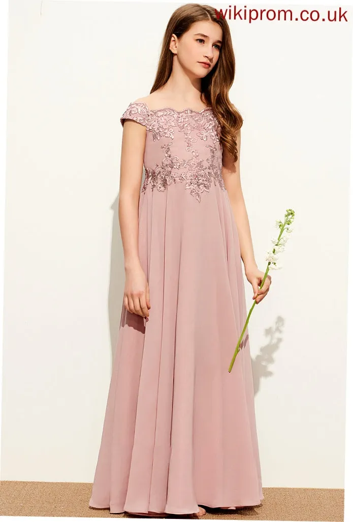 Floor-Length Chiffon Breanna Off-the-Shoulder A-Line Junior Bridesmaid Dresses Lace