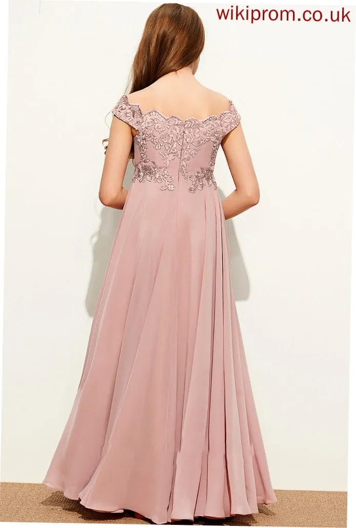 Floor-Length Chiffon Breanna Off-the-Shoulder A-Line Junior Bridesmaid Dresses Lace