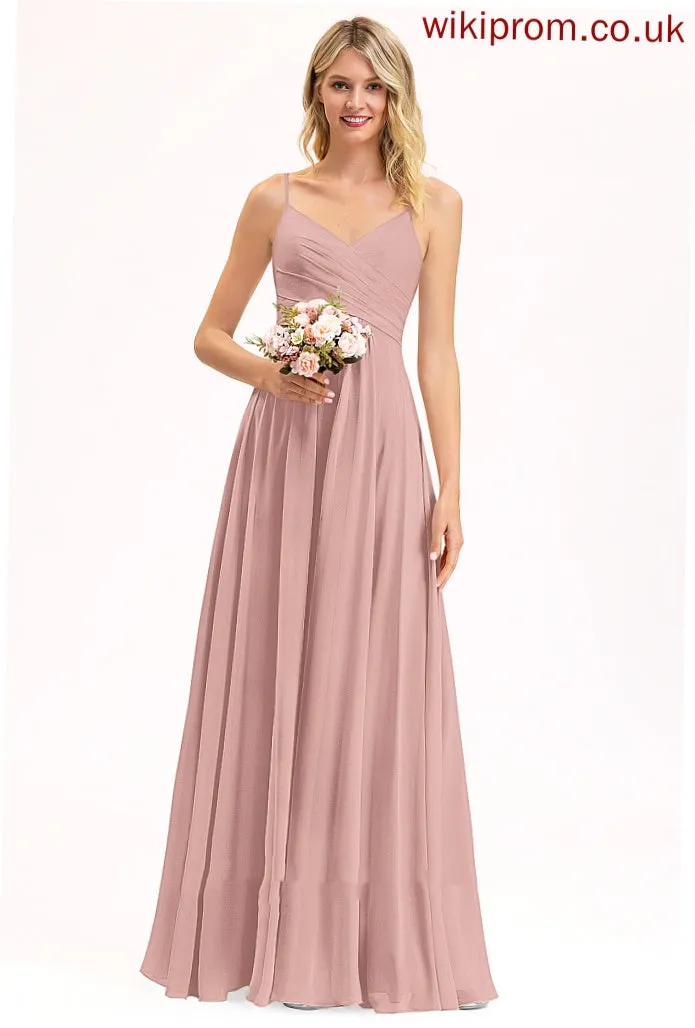 Floor-Length Embellishment A-Line Neckline Silhouette V-neck Fabric Ruffle Length Sasha Bridesmaid Dresses