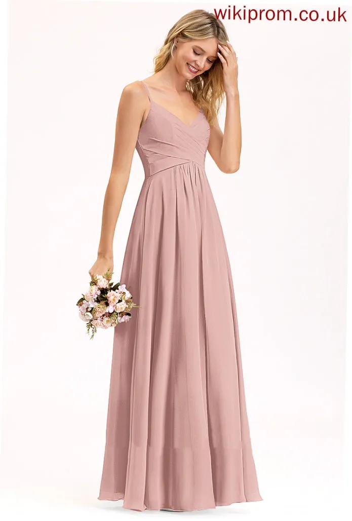 Floor-Length Embellishment A-Line Neckline Silhouette V-neck Fabric Ruffle Length Sasha Bridesmaid Dresses