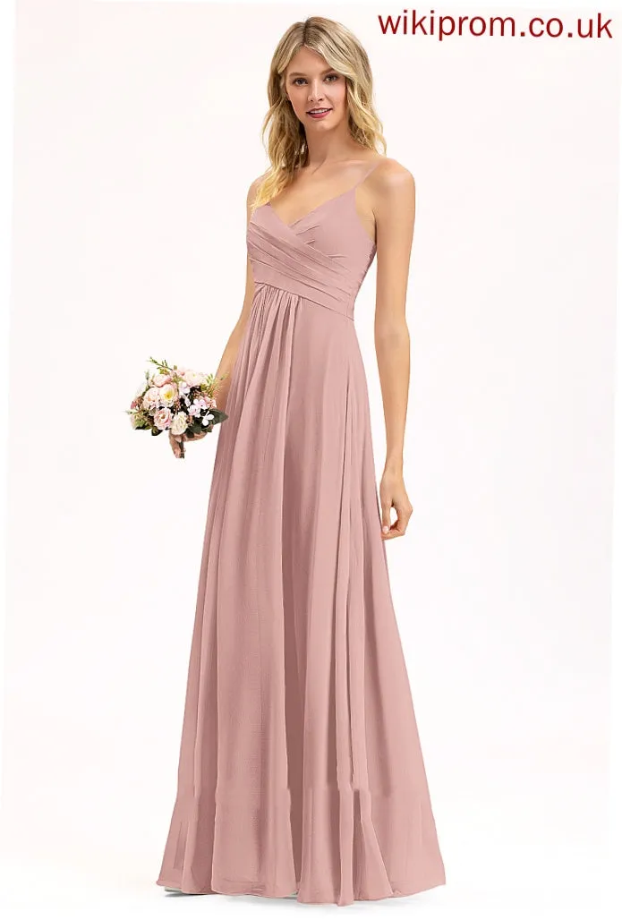 Floor-Length Embellishment A-Line Neckline Silhouette V-neck Fabric Ruffle Length Sasha Bridesmaid Dresses