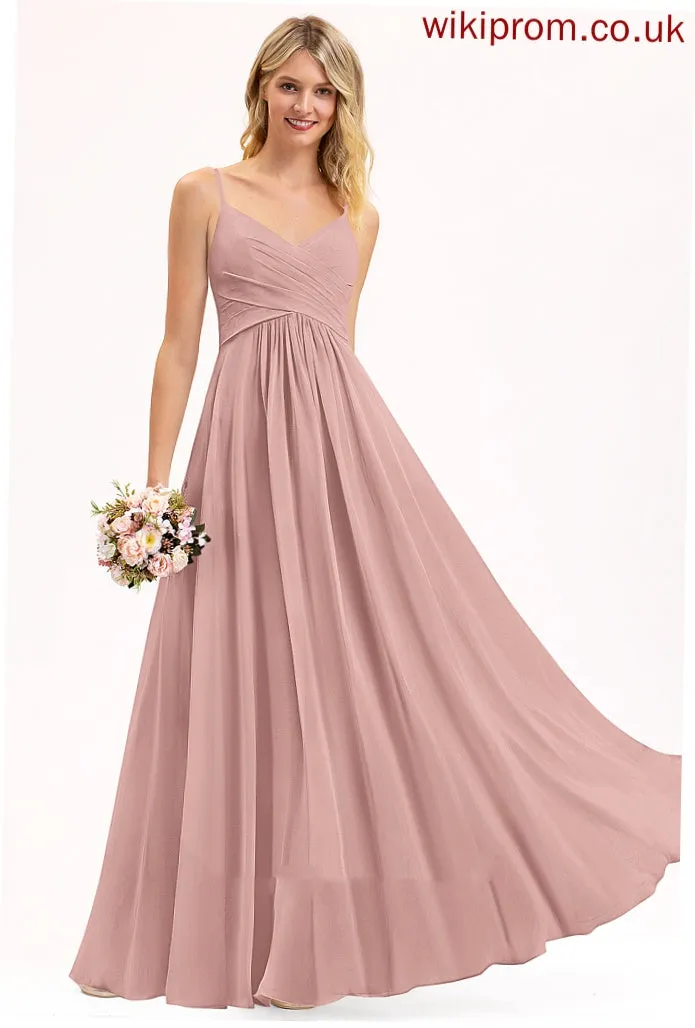 Floor-Length Embellishment A-Line Neckline Silhouette V-neck Fabric Ruffle Length Sasha Bridesmaid Dresses