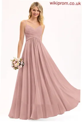 Floor-Length Embellishment A-Line Neckline Silhouette V-neck Fabric Ruffle Length Sasha Bridesmaid Dresses