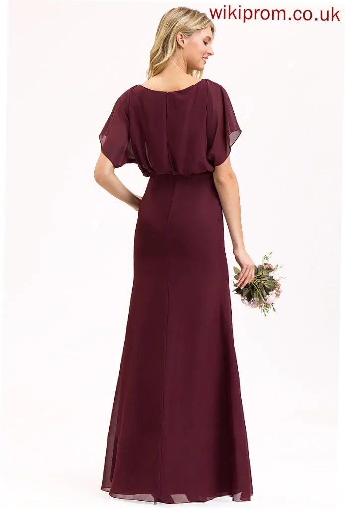 Floor-Length Neckline Sheath/Column Length Fabric Embellishment Ruffle SplitFront ScoopNeck Silhouette Elaine Natural Waist Bridesmaid Dresses