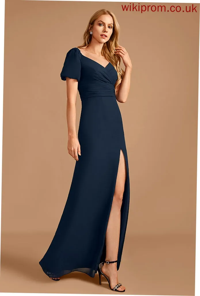 Floor-Length SplitFront V-neck Fabric Length Sheath/Column Neckline Silhouette Embellishment Emery A-Line/Princess Natural Waist Bridesmaid Dresses