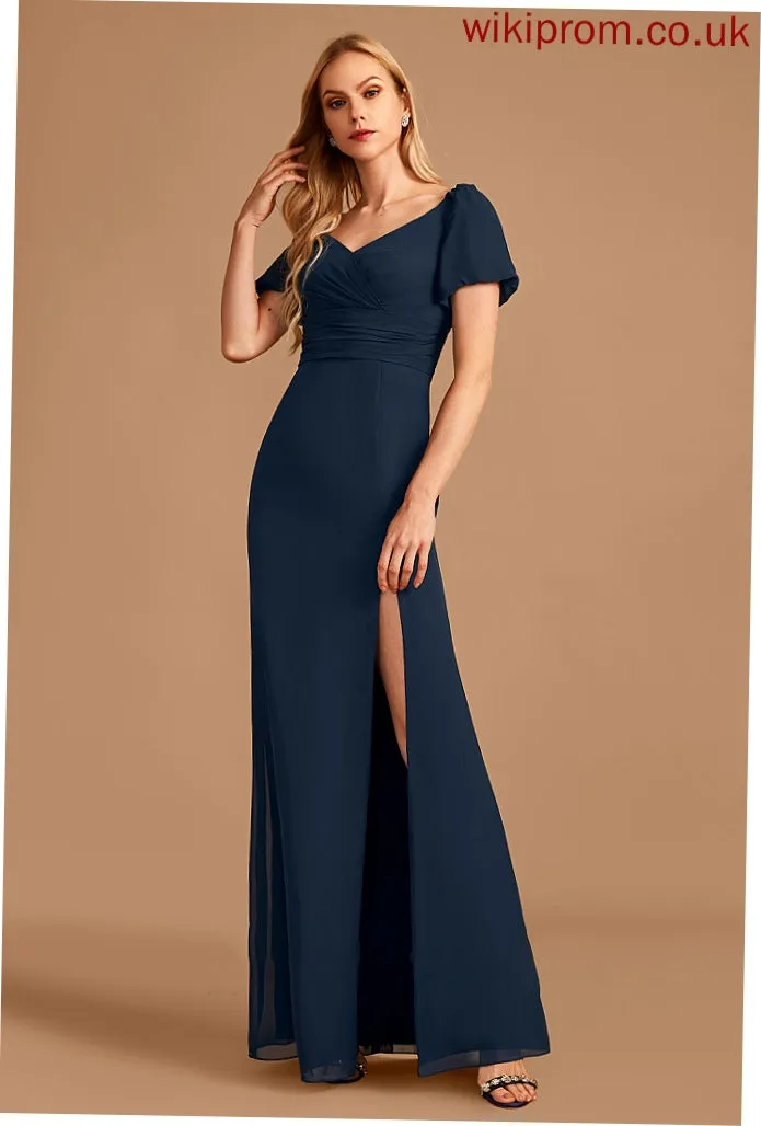 Floor-Length SplitFront V-neck Fabric Length Sheath/Column Neckline Silhouette Embellishment Emery A-Line/Princess Natural Waist Bridesmaid Dresses